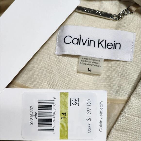 Calvin Klein Linen Blend Open Front Blazer Jacket Minimalist Chic Career Neutral - Picture 5 of 7